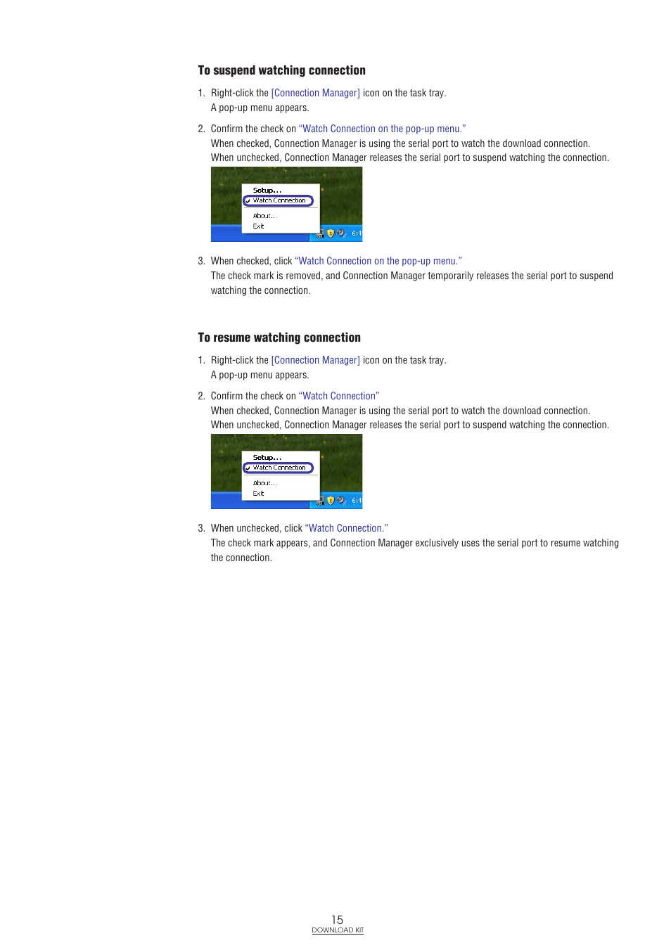 To suspend watching connection, To resume watching connectio | CatEye IF-TR100 Download Kit User Manual | Page 15 / 55