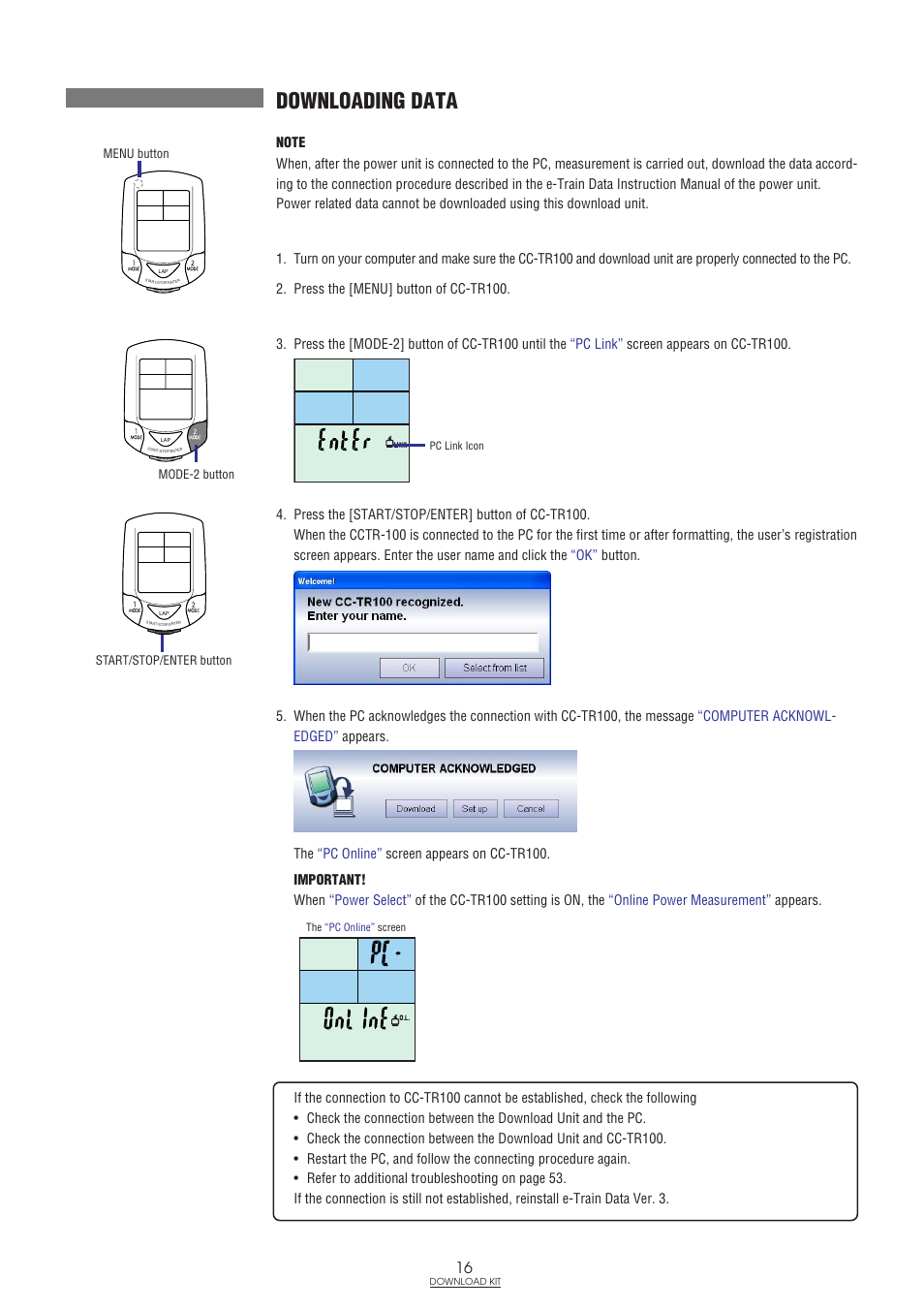 Downloading data | CatEye IF-TR100 Download Kit User Manual | Page 16 / 55