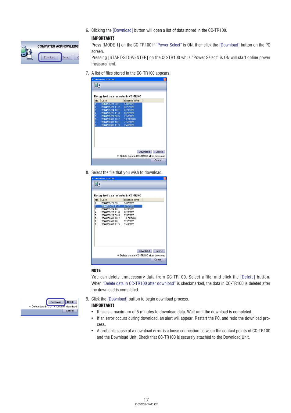 CatEye IF-TR100 Download Kit User Manual | Page 17 / 55