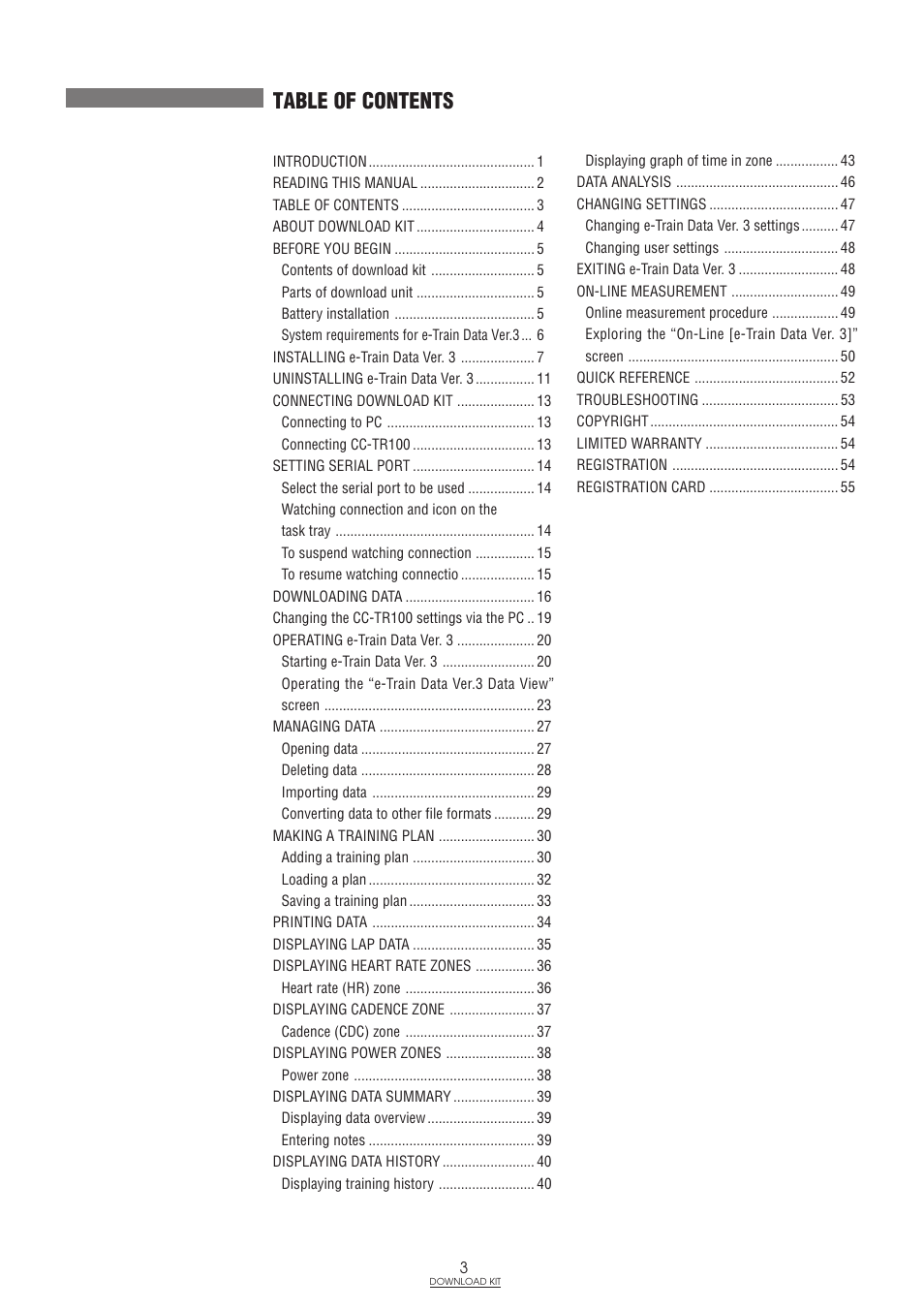 CatEye IF-TR100 Download Kit User Manual | Page 3 / 55