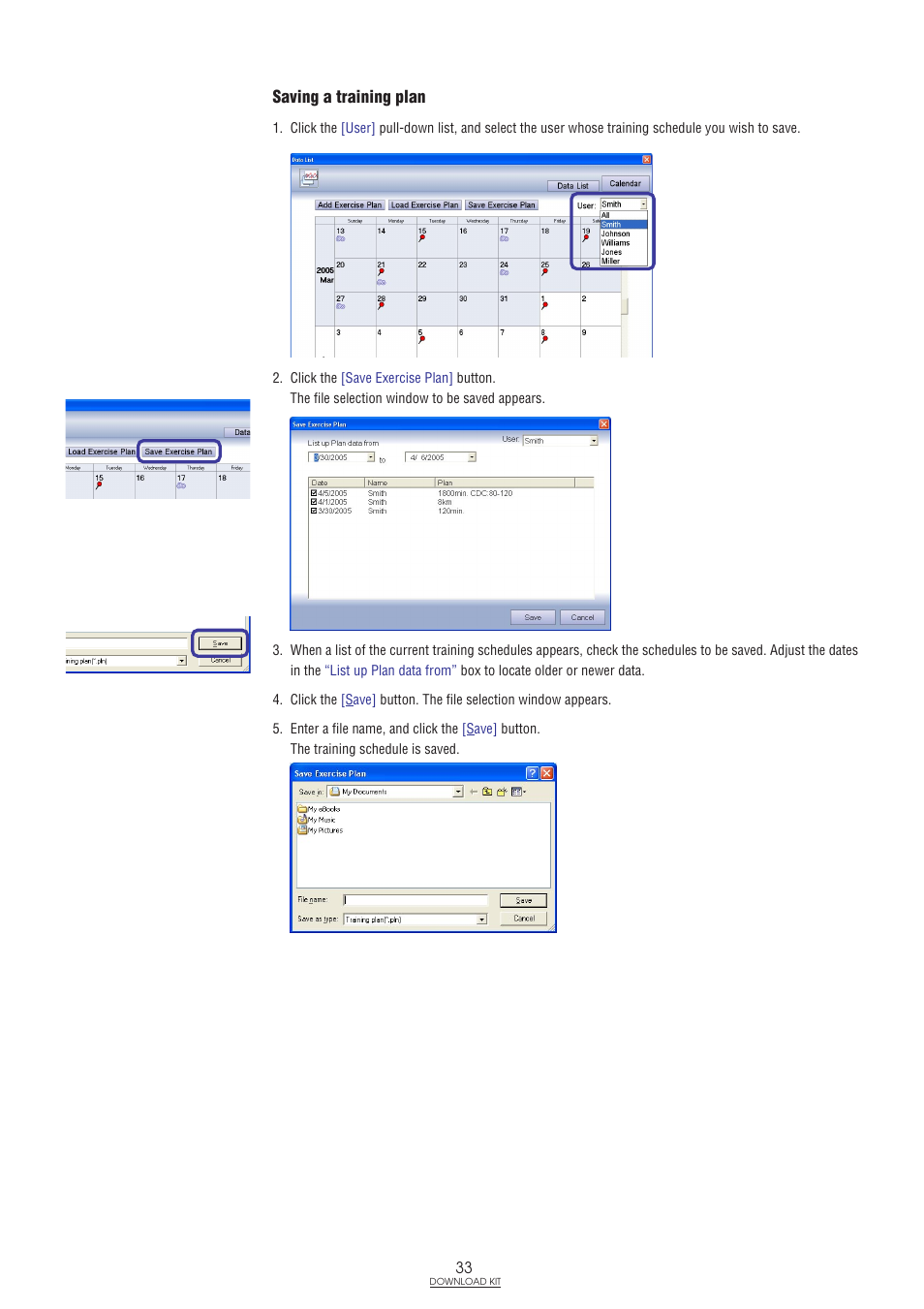 Saving a training plan | CatEye IF-TR100 Download Kit User Manual | Page 33 / 55