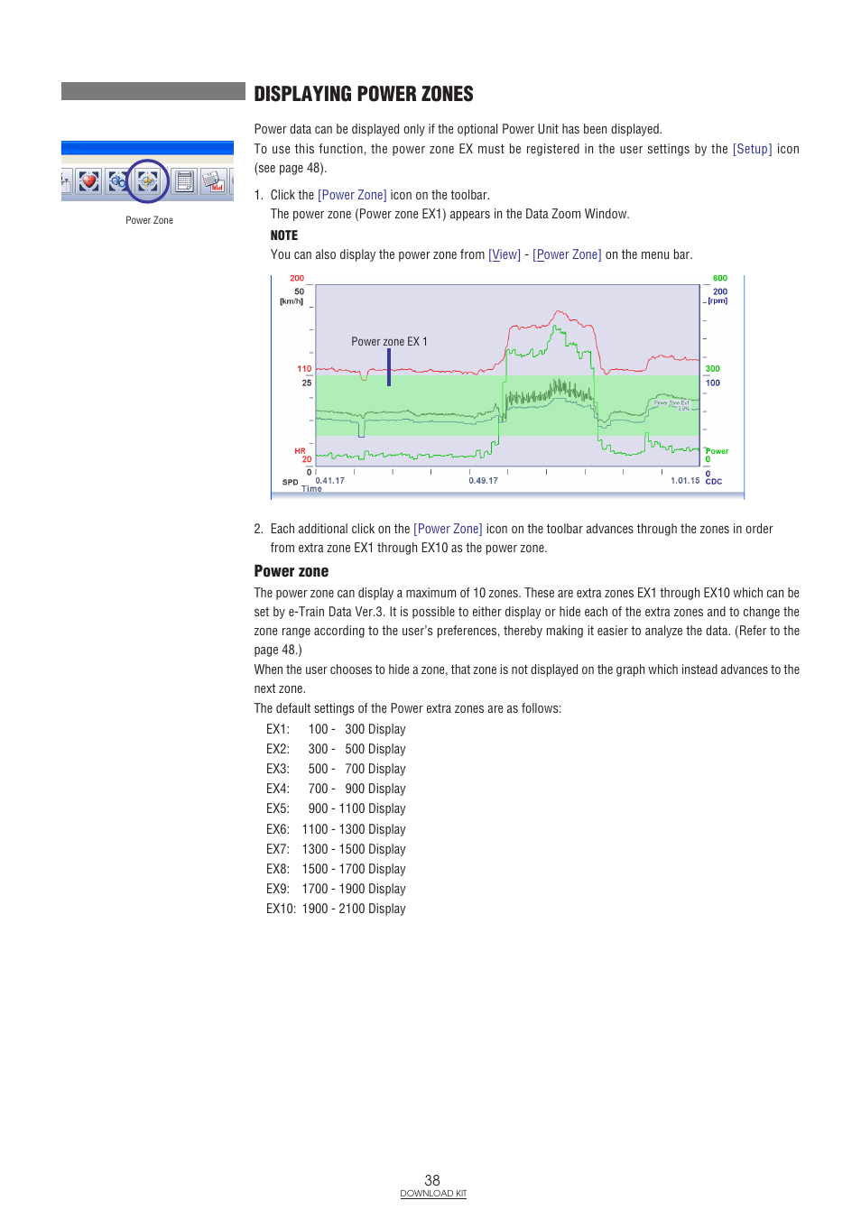 Displaying power zones, Power zone | CatEye IF-TR100 Download Kit User Manual | Page 38 / 55