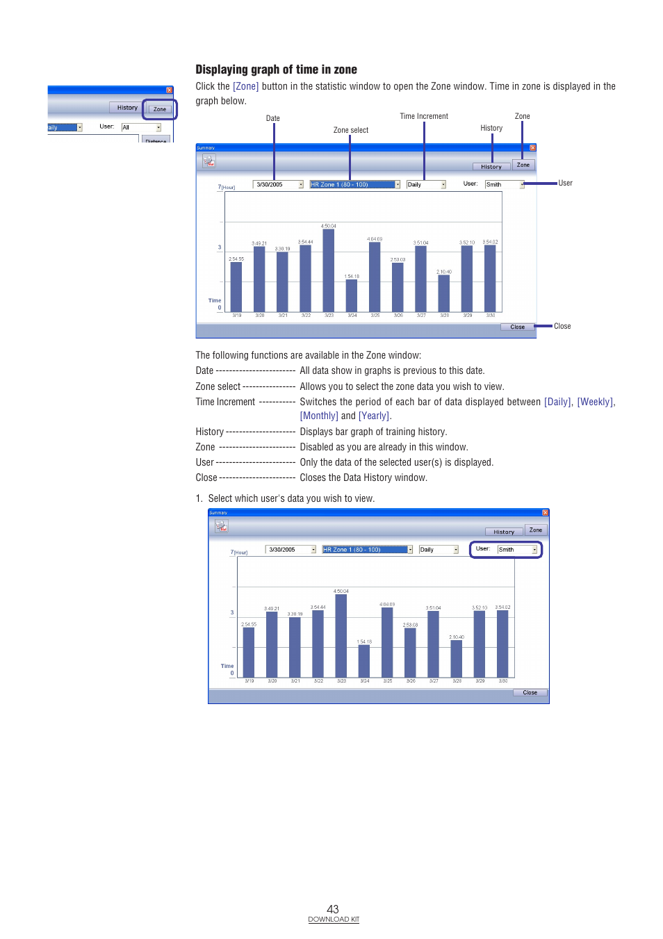 Displaying graph of time in zone | CatEye IF-TR100 Download Kit User Manual | Page 43 / 55