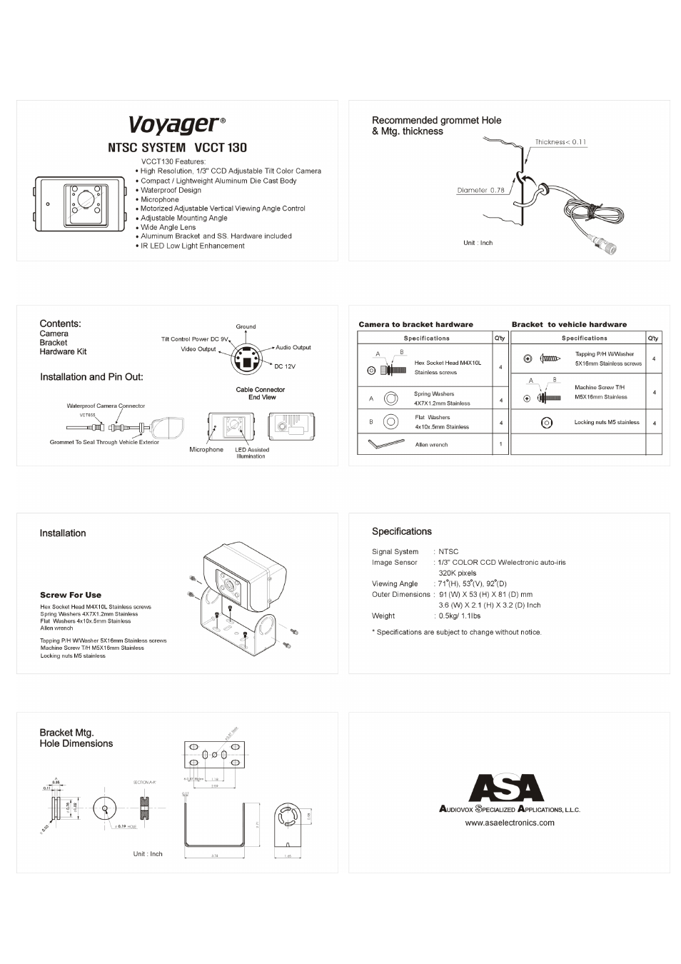 ASA Electronics VCCT130 User Manual | 1 page