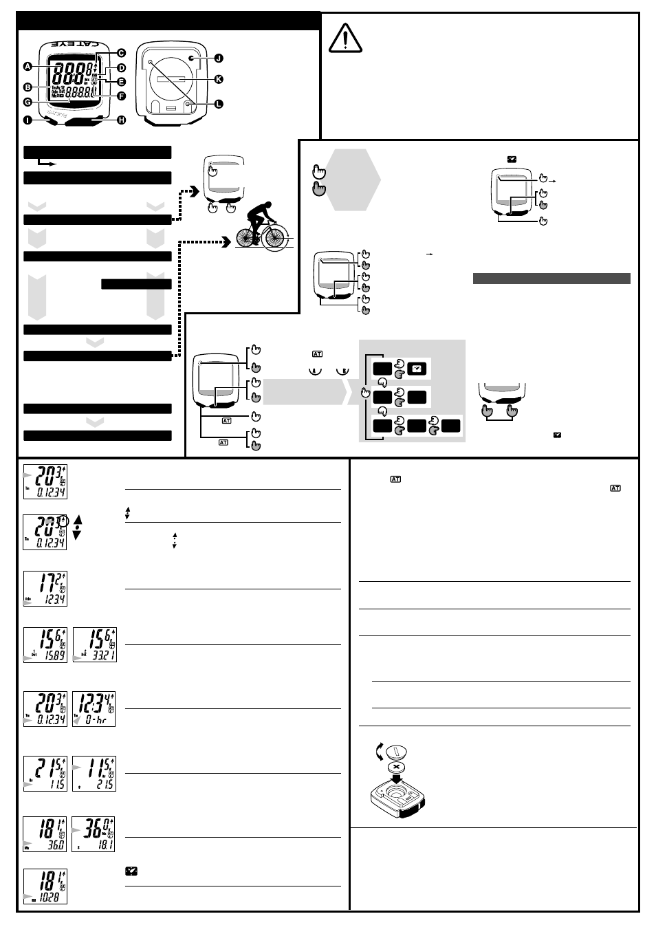 Operating instructions, Precautions, How to attach to bicycle | Main unit preparation, Button operation reset operation | CatEye CC-MT300 [Mity 3] User Manual | Page 2 / 4