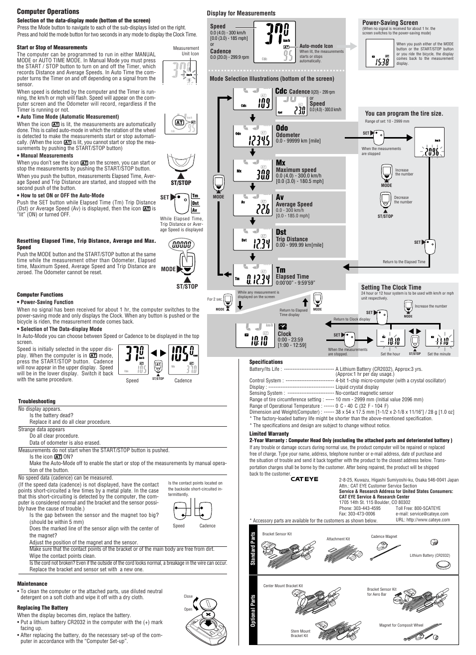 Computer operations | CatEye CC-CD200 [Astrale 8] User Manual | Page 2 / 2