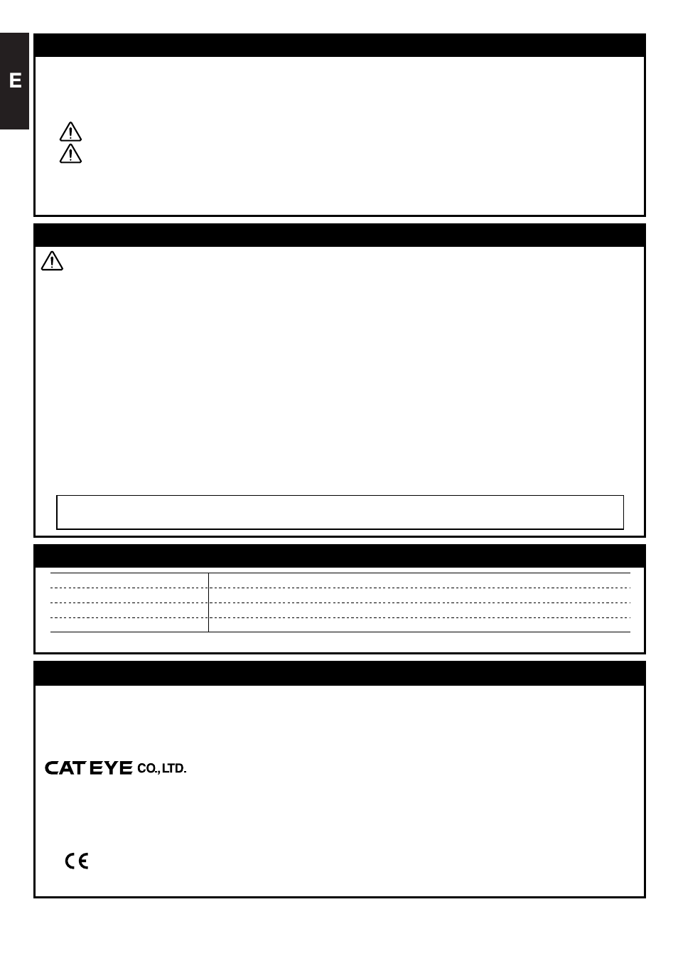 Gamebike controller usage cautions, Symbols legend, Specifications | Warranty/repairs. service | CatEye GB-100 [Gamebike] User Manual | Page 4 / 4