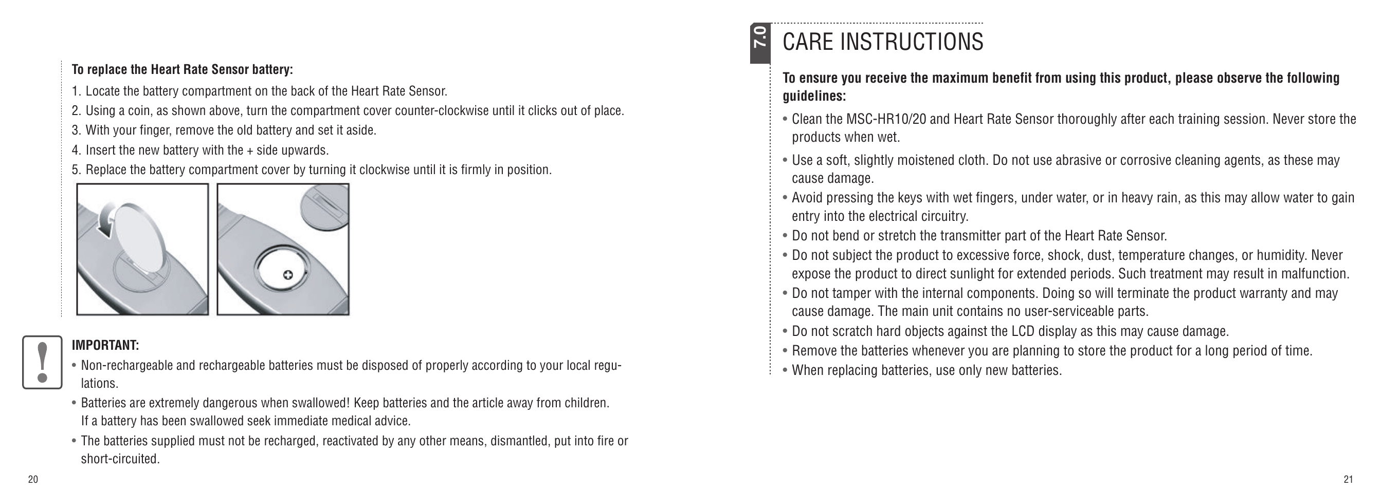 Care instructions | CatEye MSC-HR10/MSC-HR20 User Manual | Page 11 / 14
