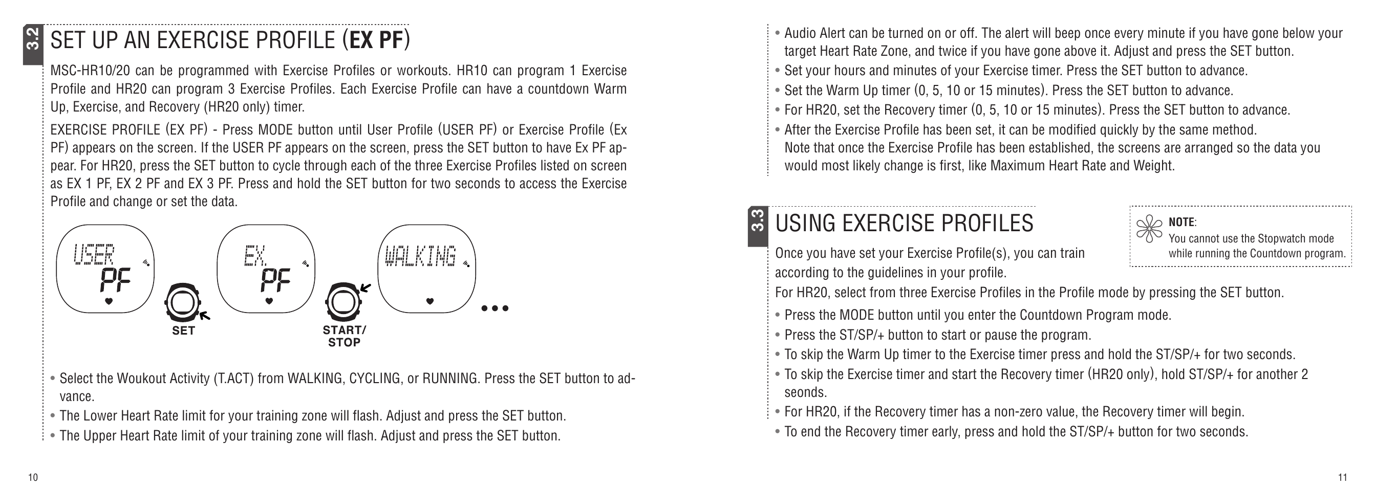 Using exercise profiles, Set up an exercise profile ( ex pf ) | CatEye MSC-HR10/MSC-HR20 User Manual | Page 6 / 14