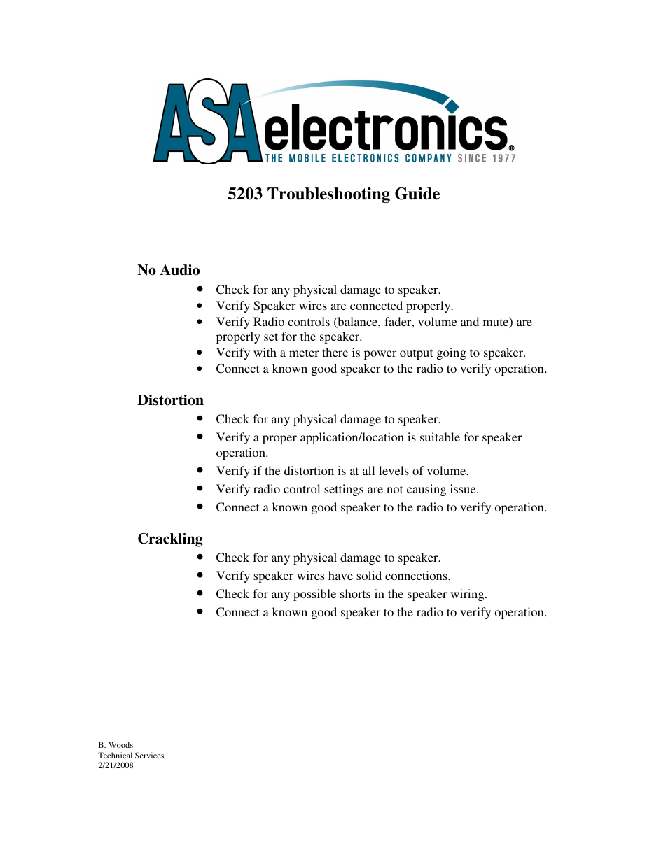 ASA Electronics 5203 User Manual | 1 page