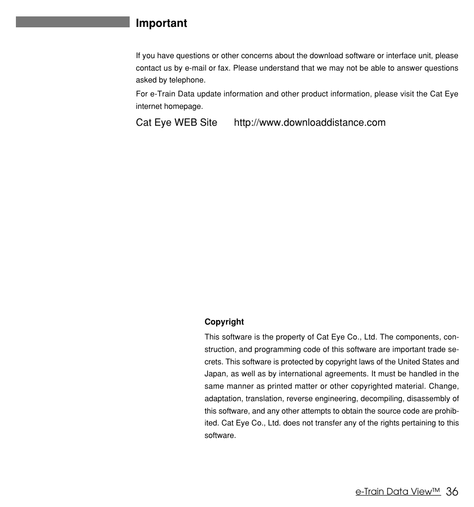 36 important | CatEye MSC Series Download Kit User Manual | Page 36 / 36