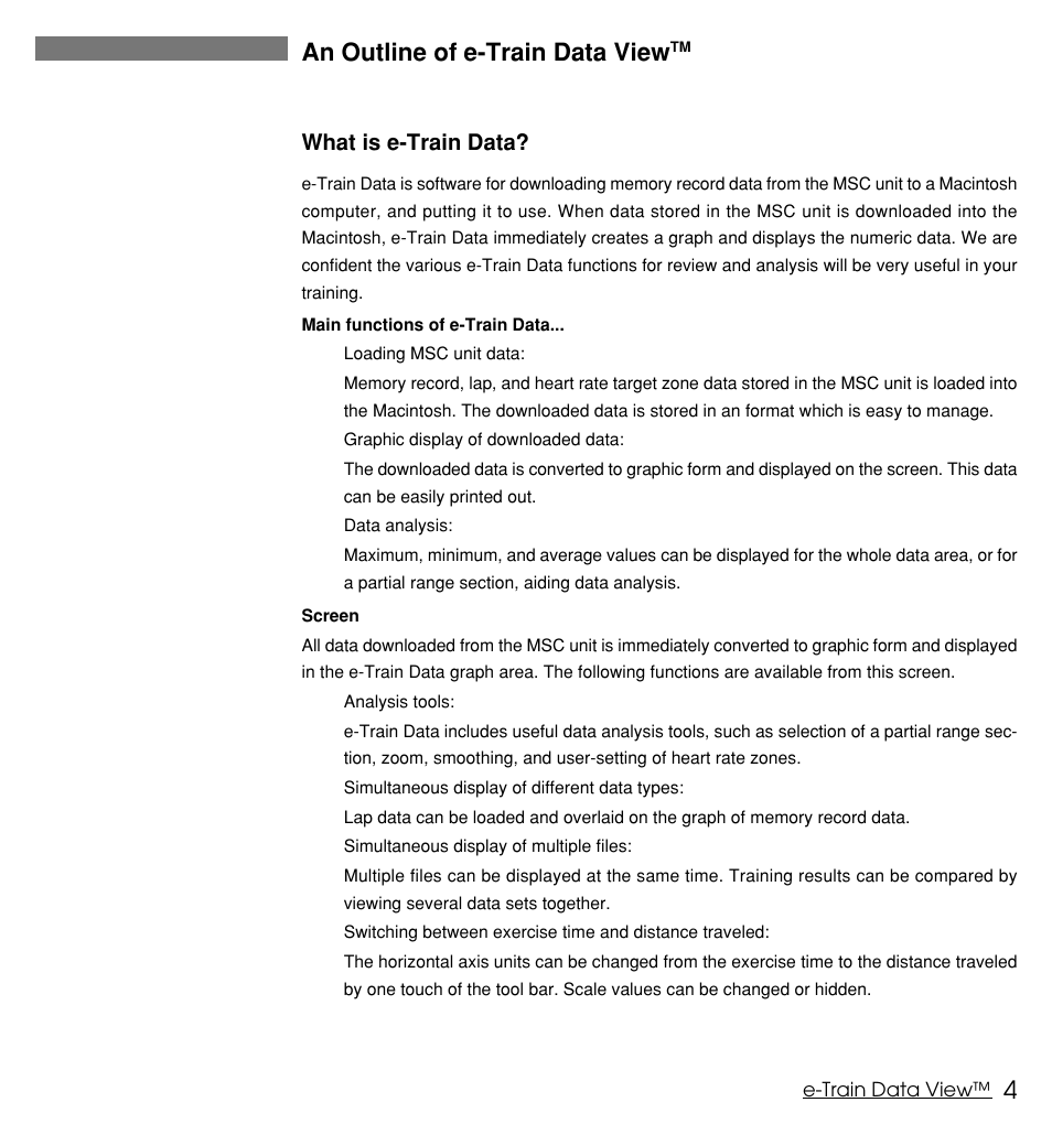 4an outline of e-train data view, What is e-train data | CatEye MSC Series Download Kit User Manual | Page 4 / 36