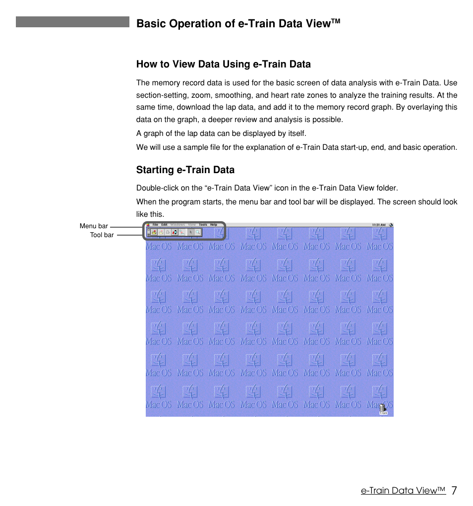 7basic operation of e-train data view, How to view data using e-train data, Starting e-train data | CatEye MSC Series Download Kit User Manual | Page 7 / 36