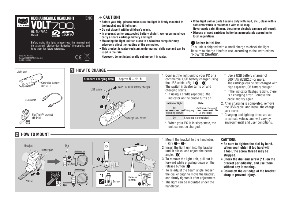 CatEye HL-EL470RC [Volt700] User Manual | 2 pages