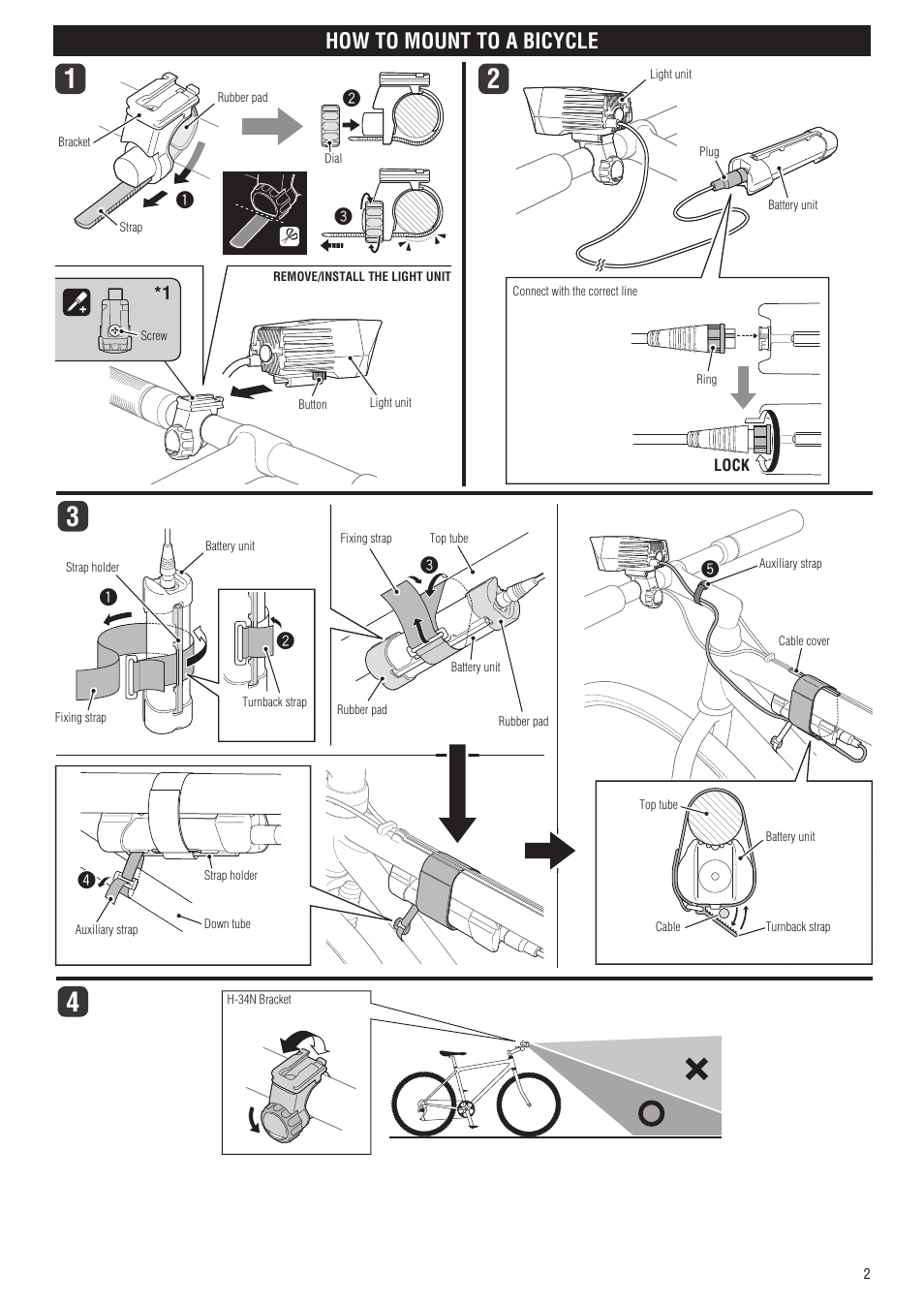 How to mount to a bicycle | CatEye Hl-EL920RC [Sumo 2] User Manual | Page 2 / 5