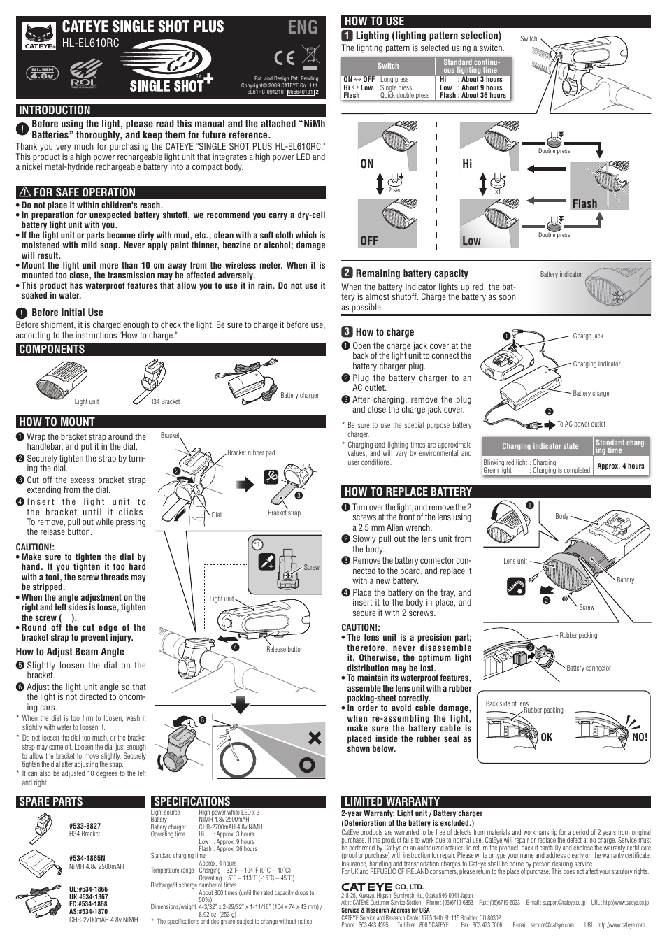 CatEye HL-EL610RC [Single Shot Plus] User Manual | 1 page