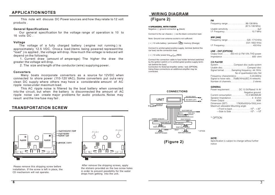 Wiring diagram (figure 2), Figure 2), Transportation screw | Unit | ASA Electronics MS-850 User Manual | Page 4 / 5
