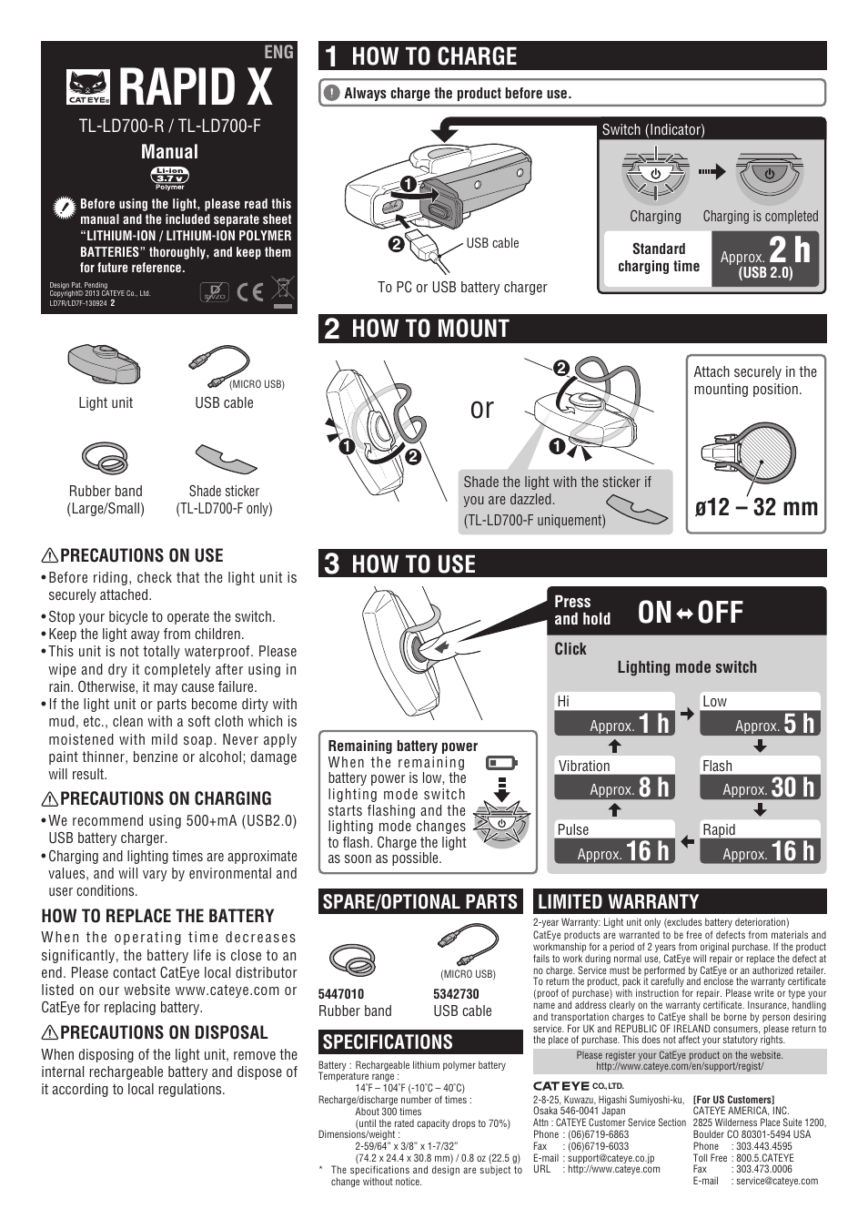 CatEye TL-LD700-F/-R [Rapid X] User Manual | 1 page