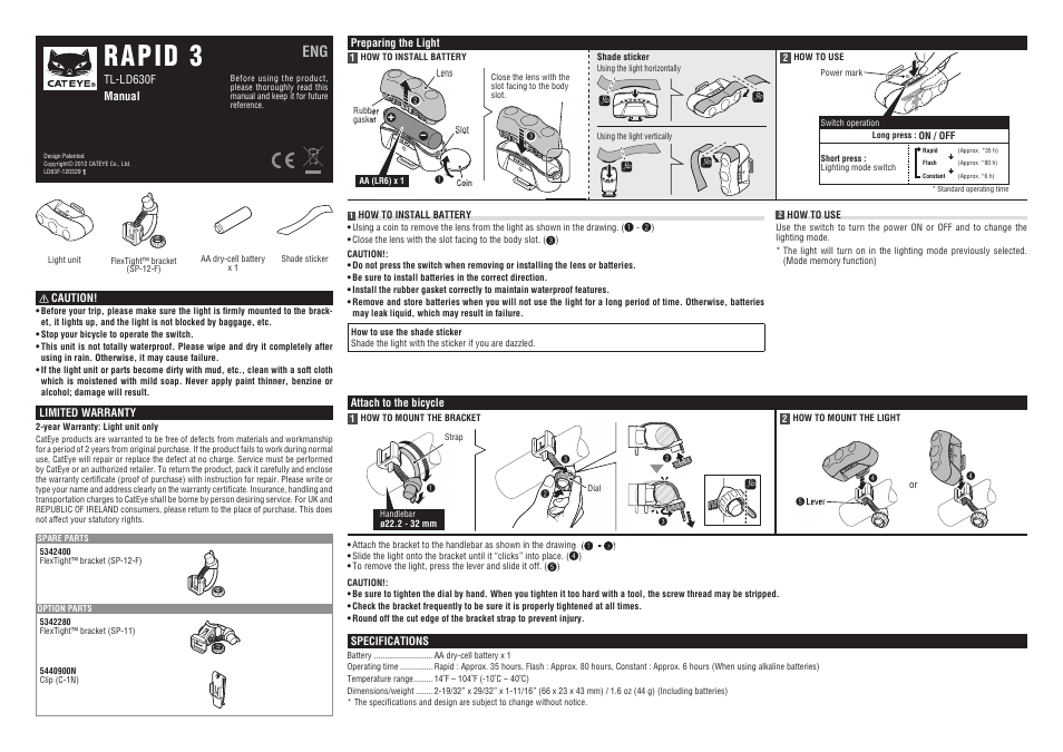 CatEye TL-LD630-F [Rapid 3] User Manual | 1 page