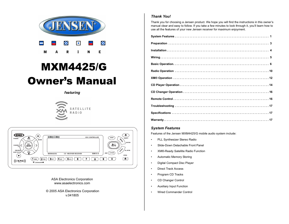 ASA Electronics MXM4425/G User Manual | 21 pages