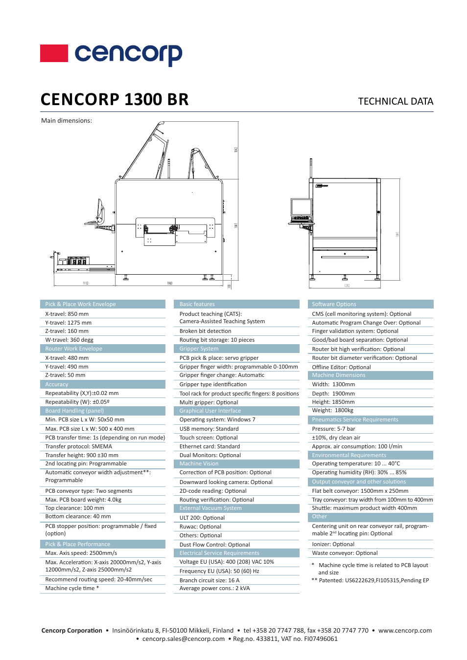 Cencorp 1300 br, Technical data | Cencorp 1300 BR User Manual | Page 2 / 2