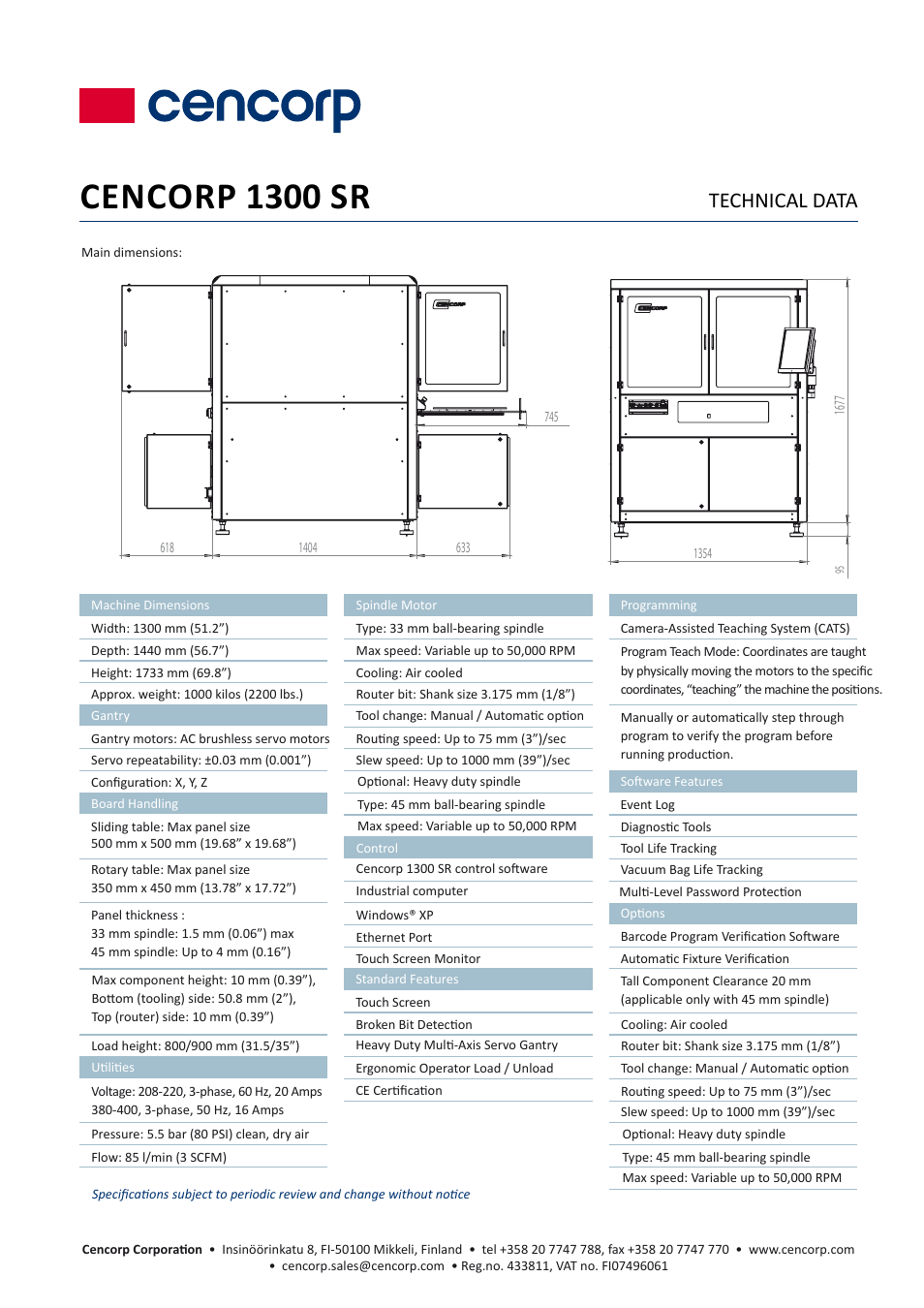 Cencorp 1300 sr, Technical data | Cencorp 1300 SR User Manual | Page 2 / 2