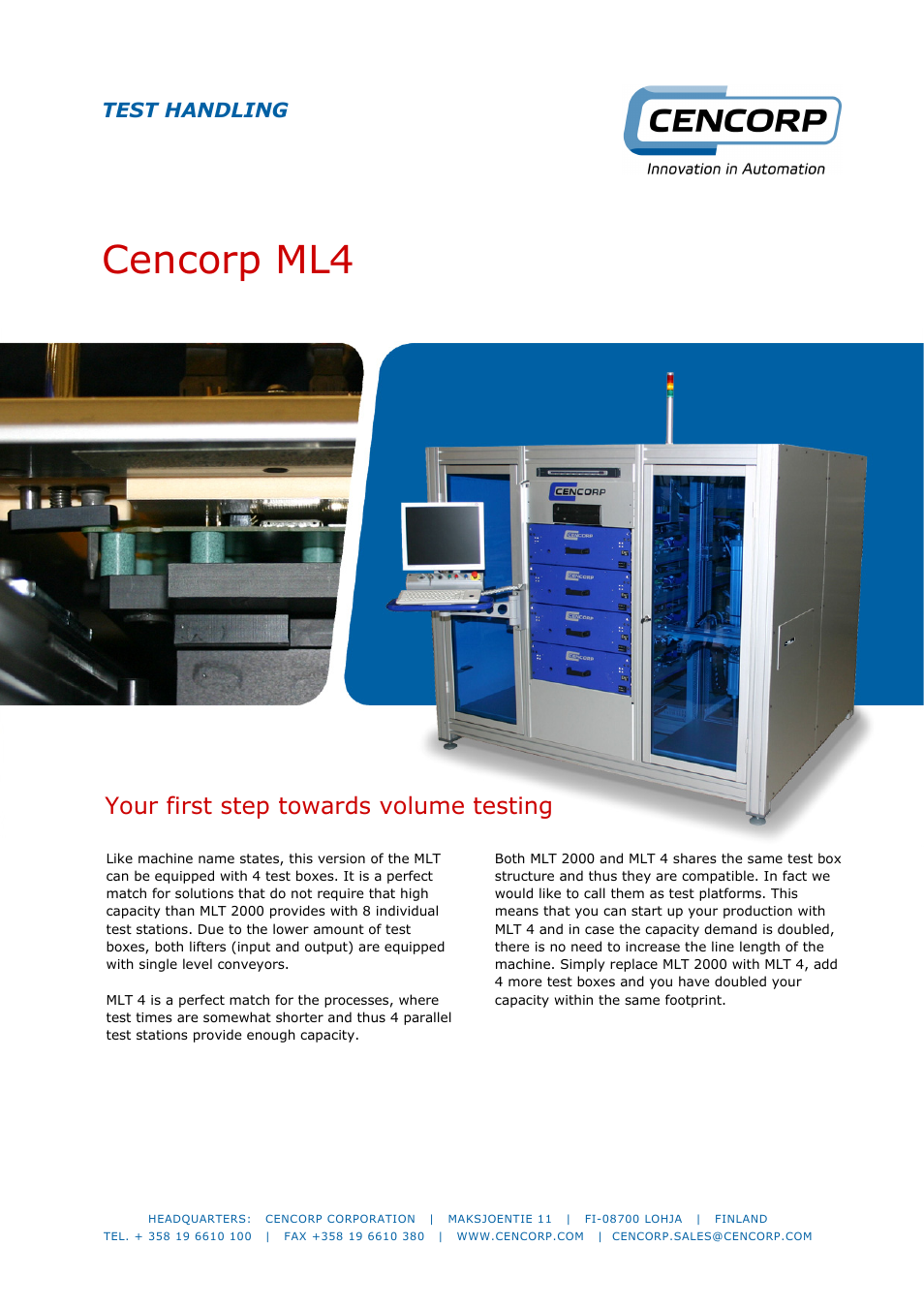Cencorp MLT 4 – MULTILEVEL TESTER User Manual | 2 pages