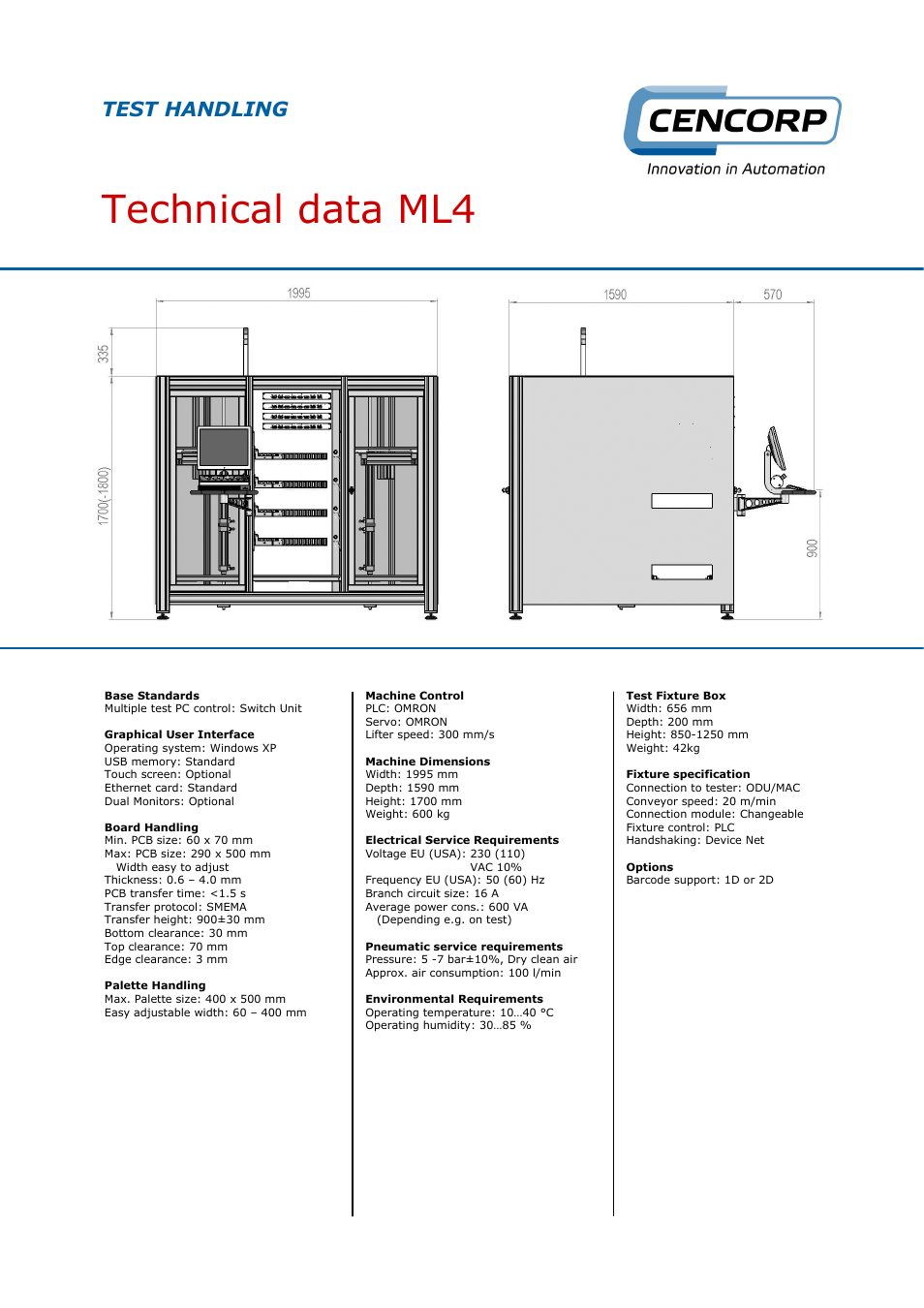 Technical data ml4, Test handling | Cencorp MLT 4 – MULTILEVEL TESTER User Manual | Page 2 / 2