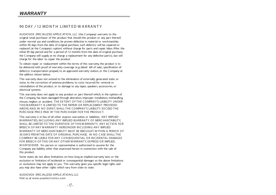 Audiovox VR180 User Manual | Page 10 / 10