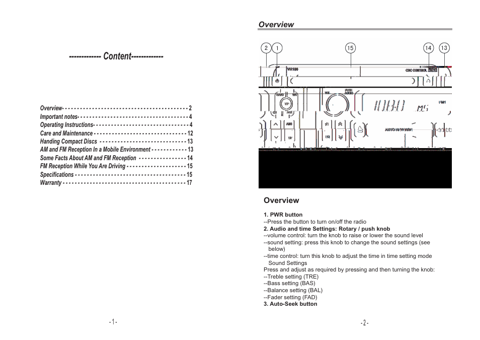 Content | Audiovox VR180 User Manual | Page 2 / 10