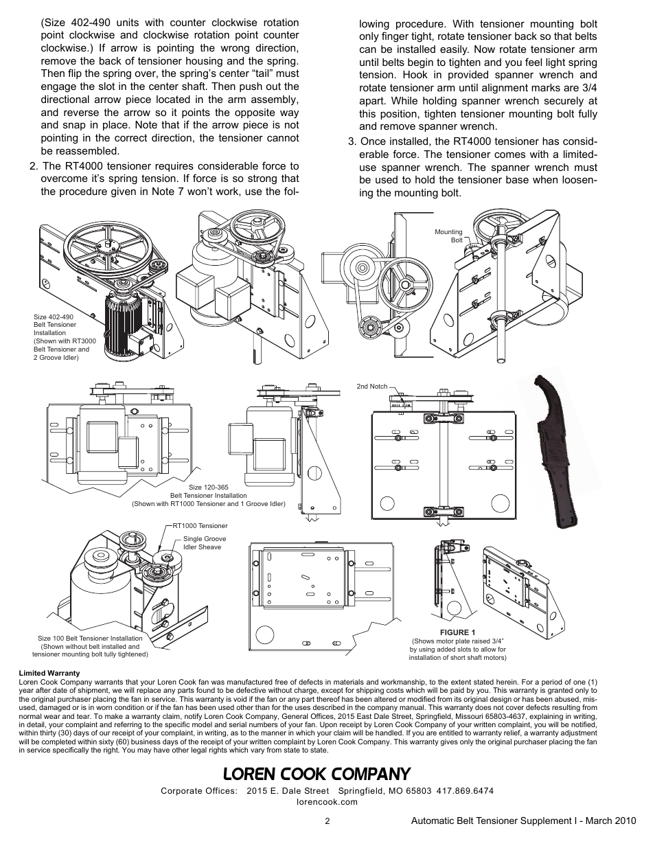 Loren cook company | COOK Automatic Belt Tensioner Supplement I User Manual | Page 2 / 2