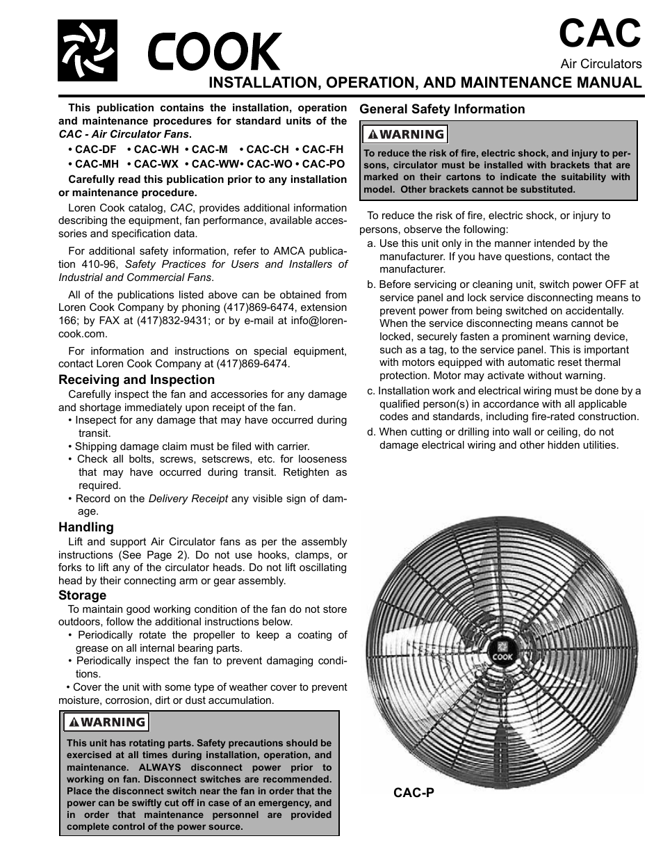 COOK CAC User Manual | 8 pages