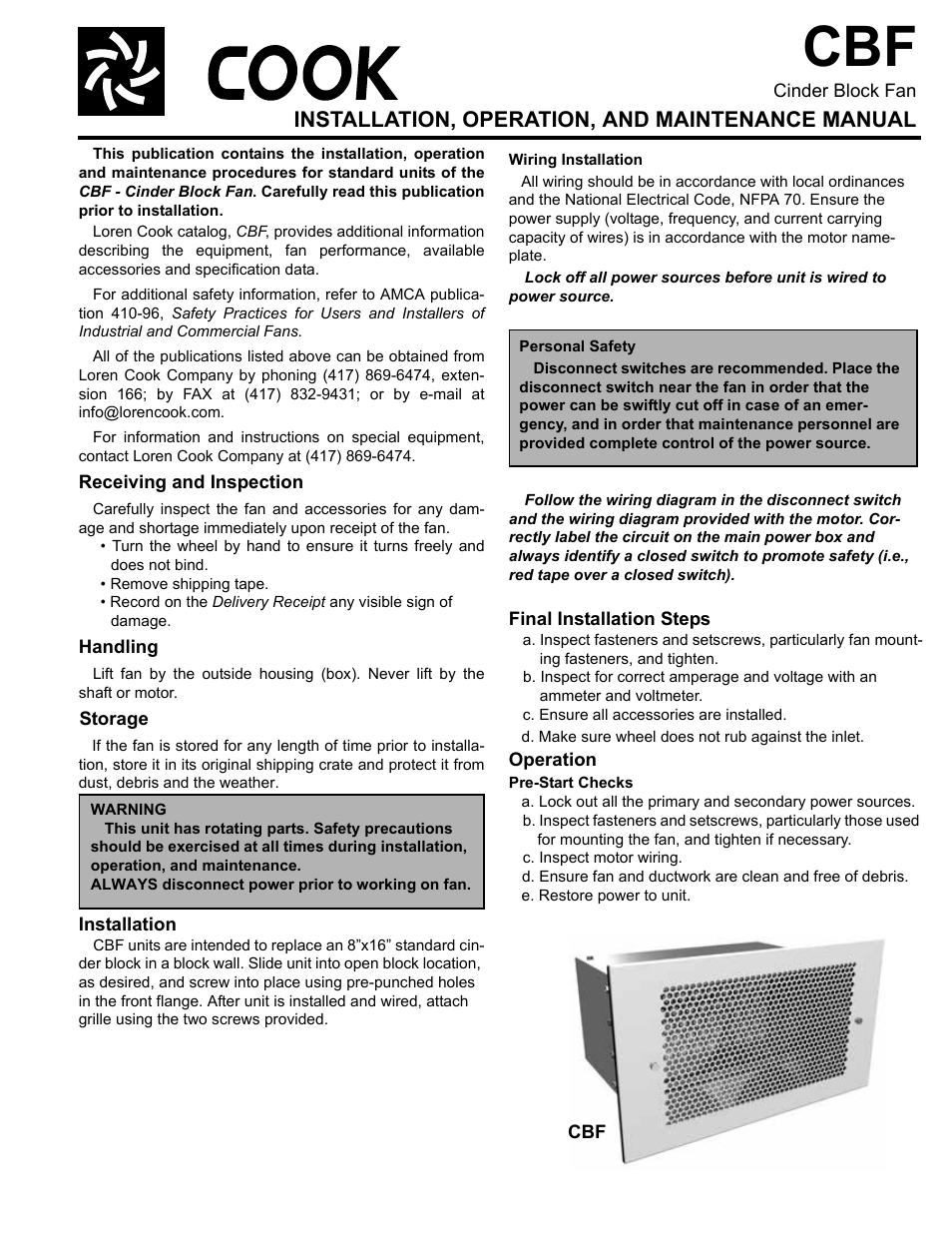 COOK CBF User Manual | 2 pages