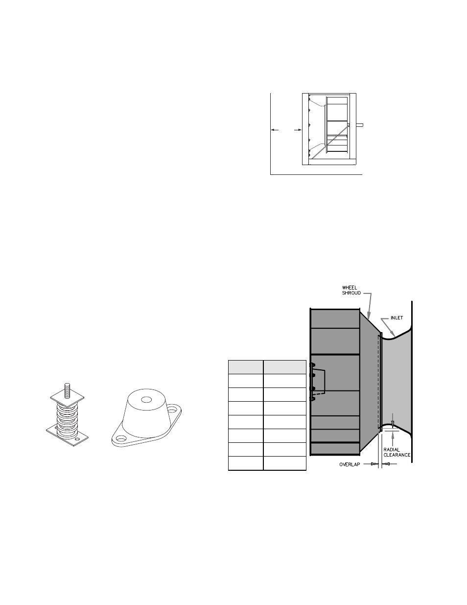 Isolation, Duct, Wheel | Duct installation, Wheel-to-inlet clearance, Wiring installation, Isolators | COOK CPL User Manual | Page 2 / 8