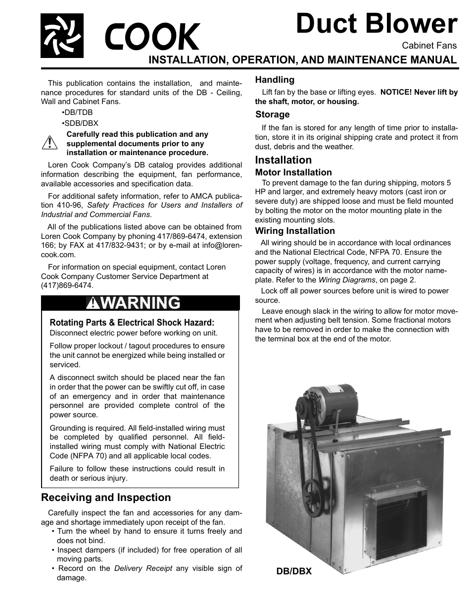 COOK Duct Blower User Manual | 8 pages