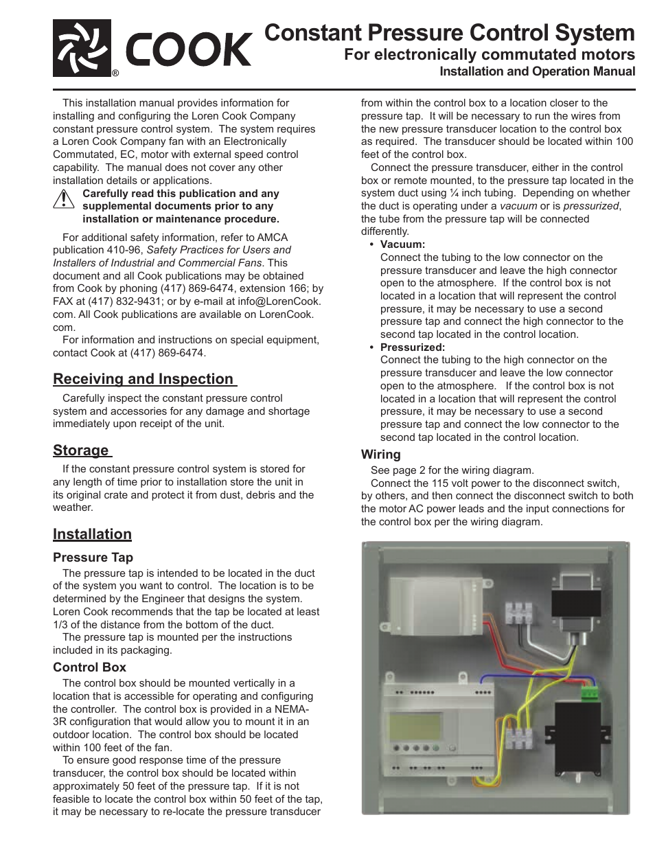 COOK Constant Pressure Control System User Manual | 2 pages