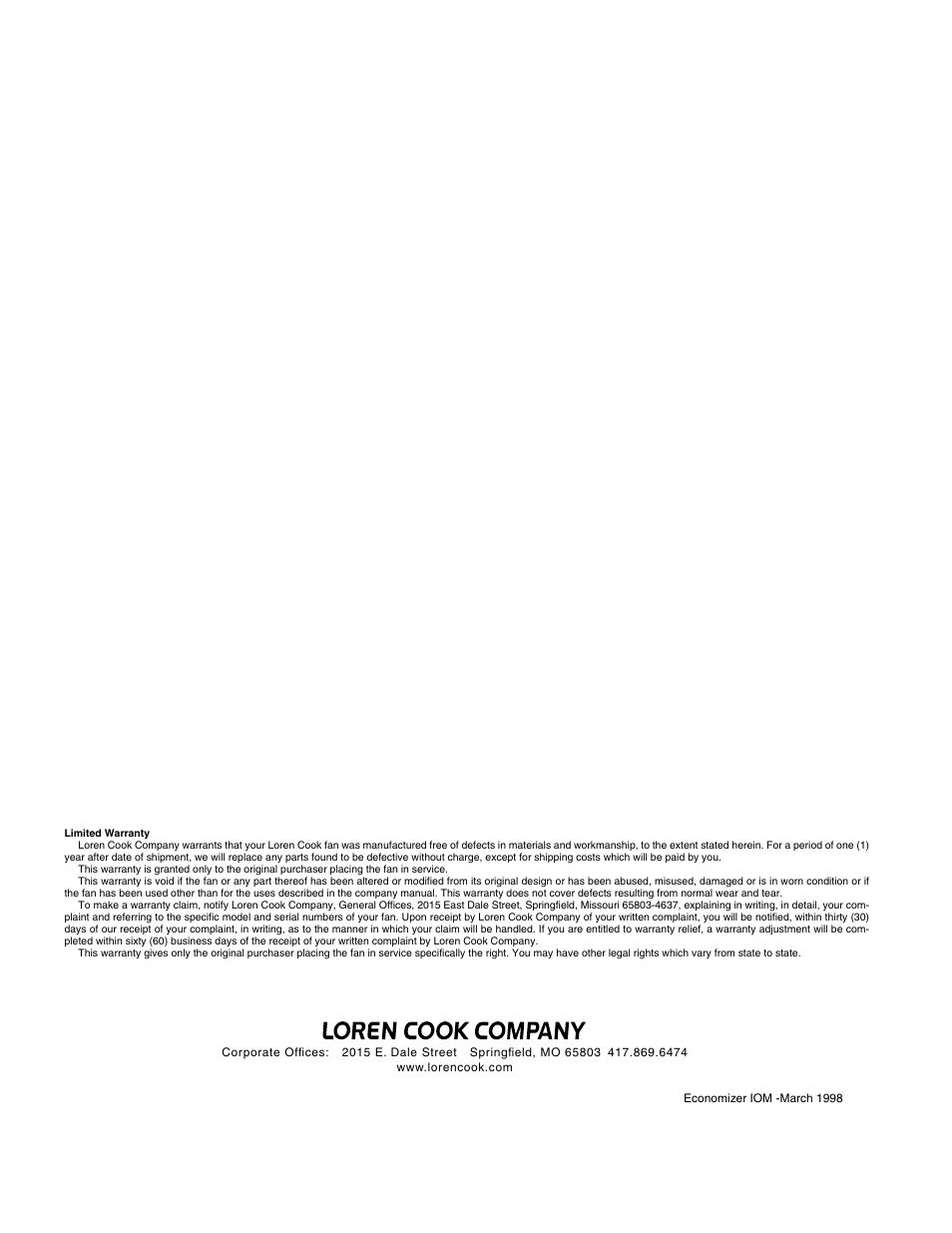 COOK Economizer Fan User Manual | Page 8 / 8