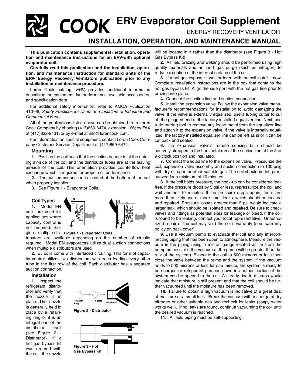 COOK ERV Evaporator Coil Supplement User Manual | 2 pages