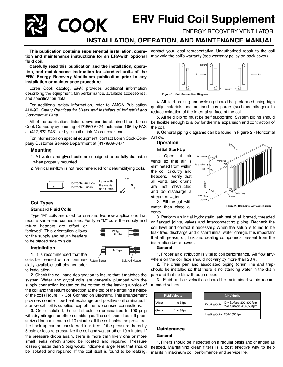 COOK ERV Fluid Coil Supplement User Manual | 2 pages