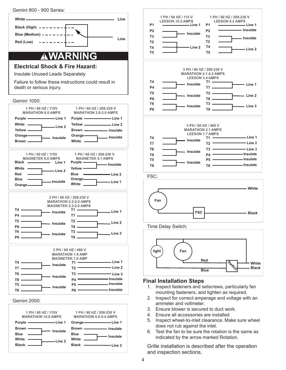 Operation, Electrical shock & fire hazard, Final installation steps | COOK Gemini User Manual | Page 4 / 8