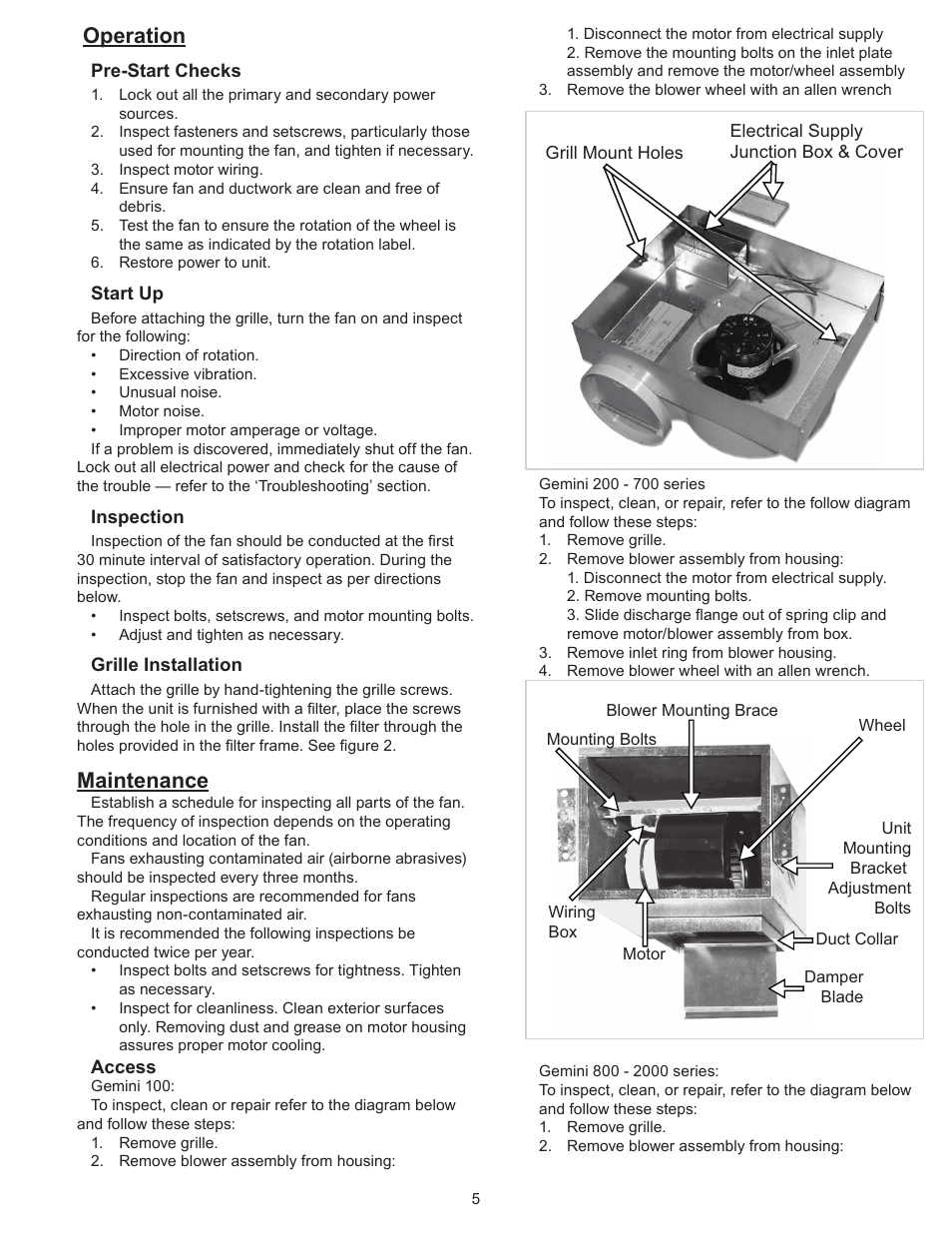 Maintenance, Operation | COOK Gemini User Manual | Page 5 / 8