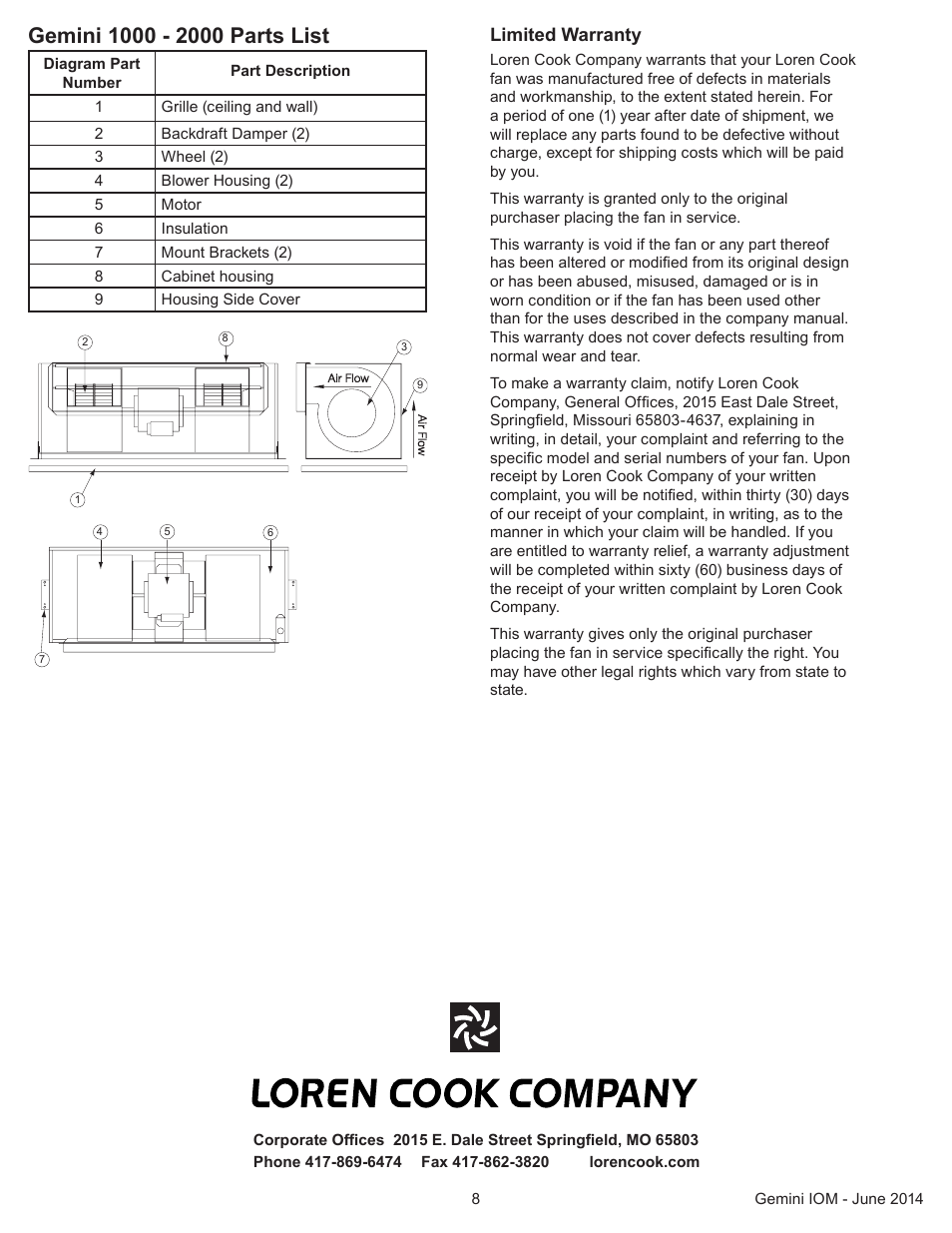 Limited warranty | COOK Gemini User Manual | Page 8 / 8