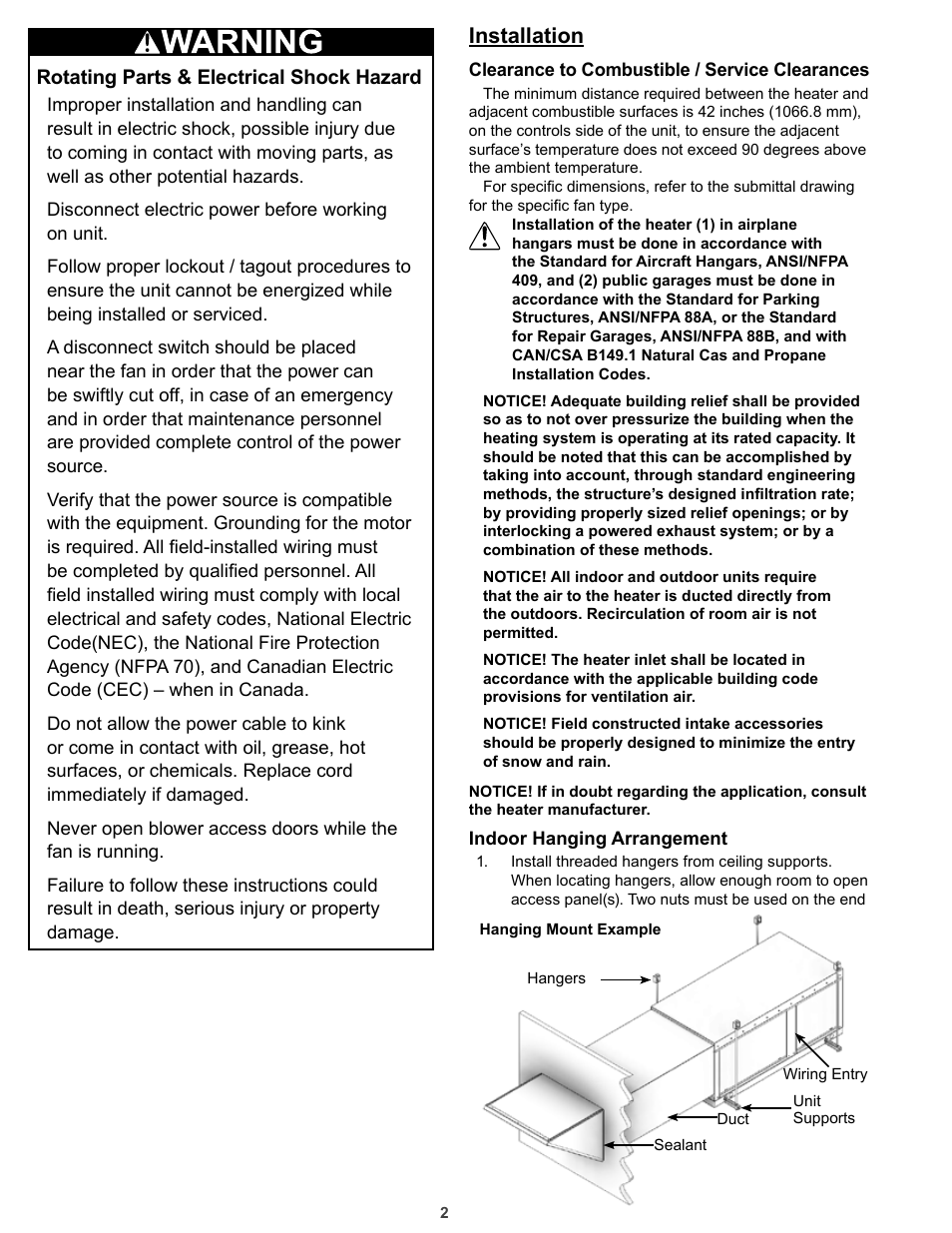 Installation, Rotating parts & electrical shock hazard | COOK HMD EN User Manual | Page 2 / 16