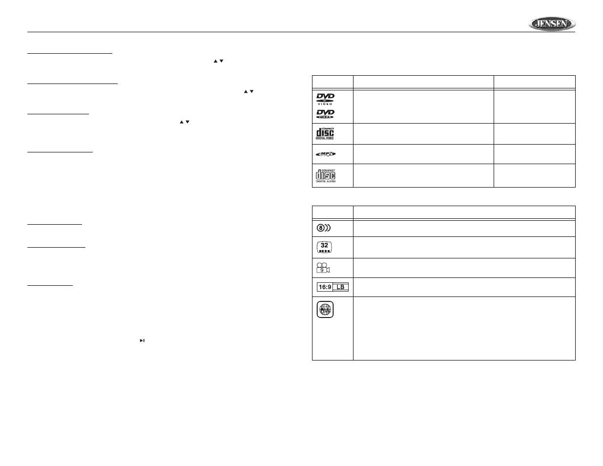 Dv352, Disc symbols and properties | Jensen Tools DV352 User Manual | Page 13 / 15