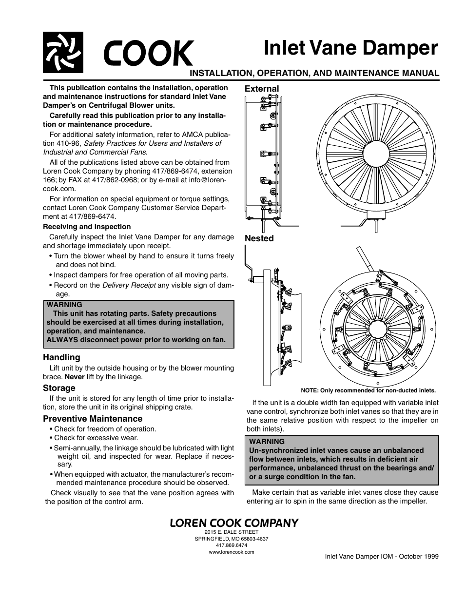 COOK Inlet Vane Damper User Manual | 1 page