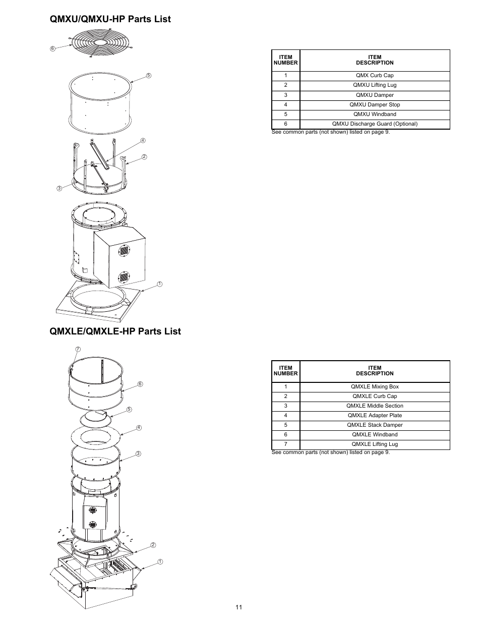 Qmxu/qmxu-hp parts list qmxle/qmxle-hp parts list | COOK QMX User Manual | Page 11 / 12