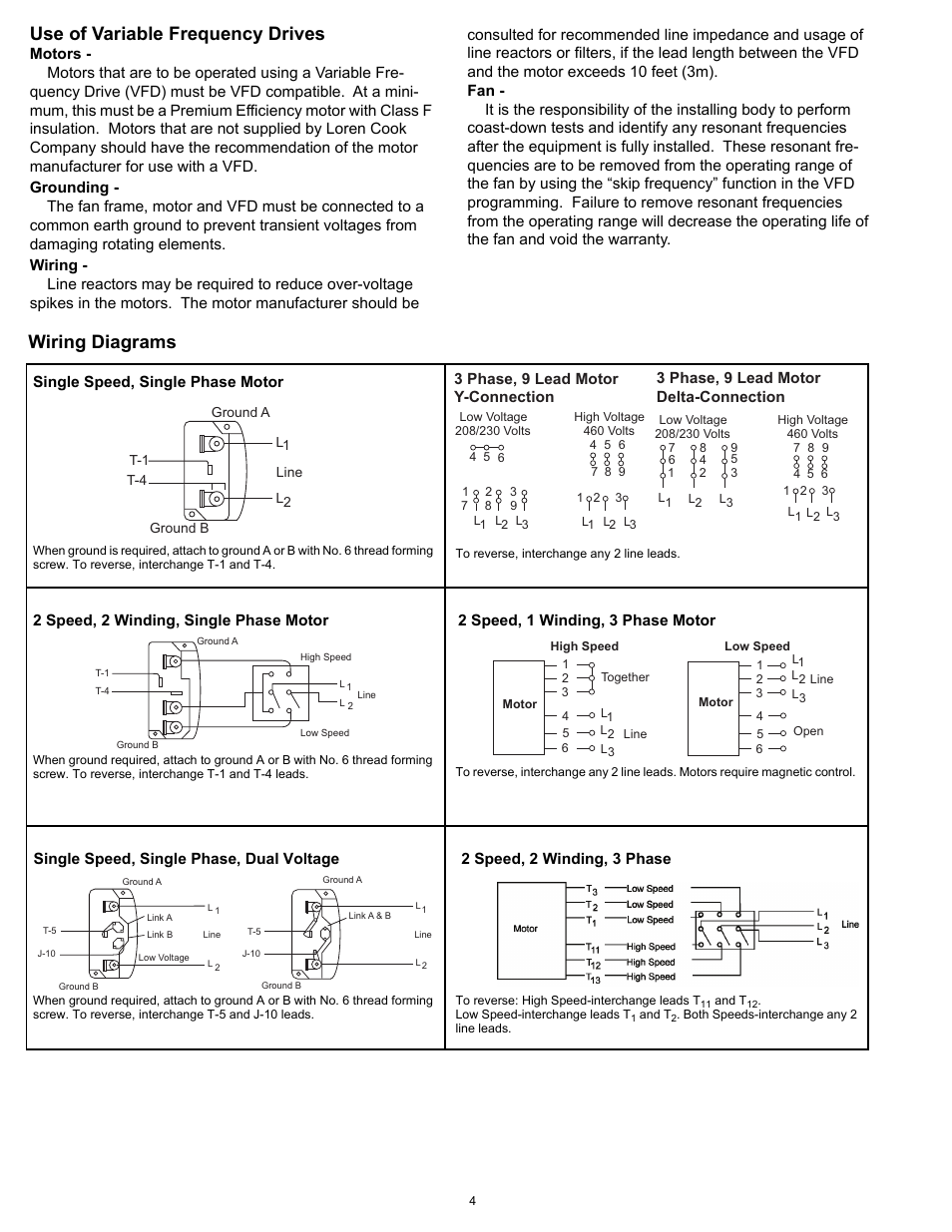 Use of variable frequency drives, Wiring diagrams | COOK QMX User Manual | Page 4 / 12