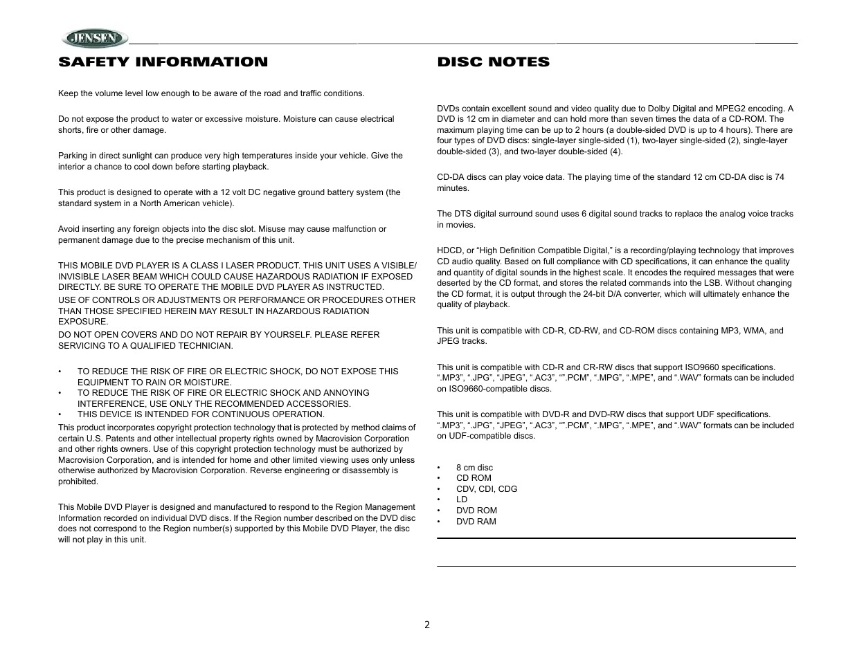 Dv2007, Safety information | ASA Electronics DV2007 User Manual | Page 2 / 18