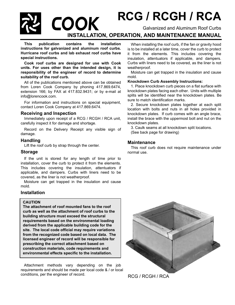 COOK RCA User Manual | 2 pages