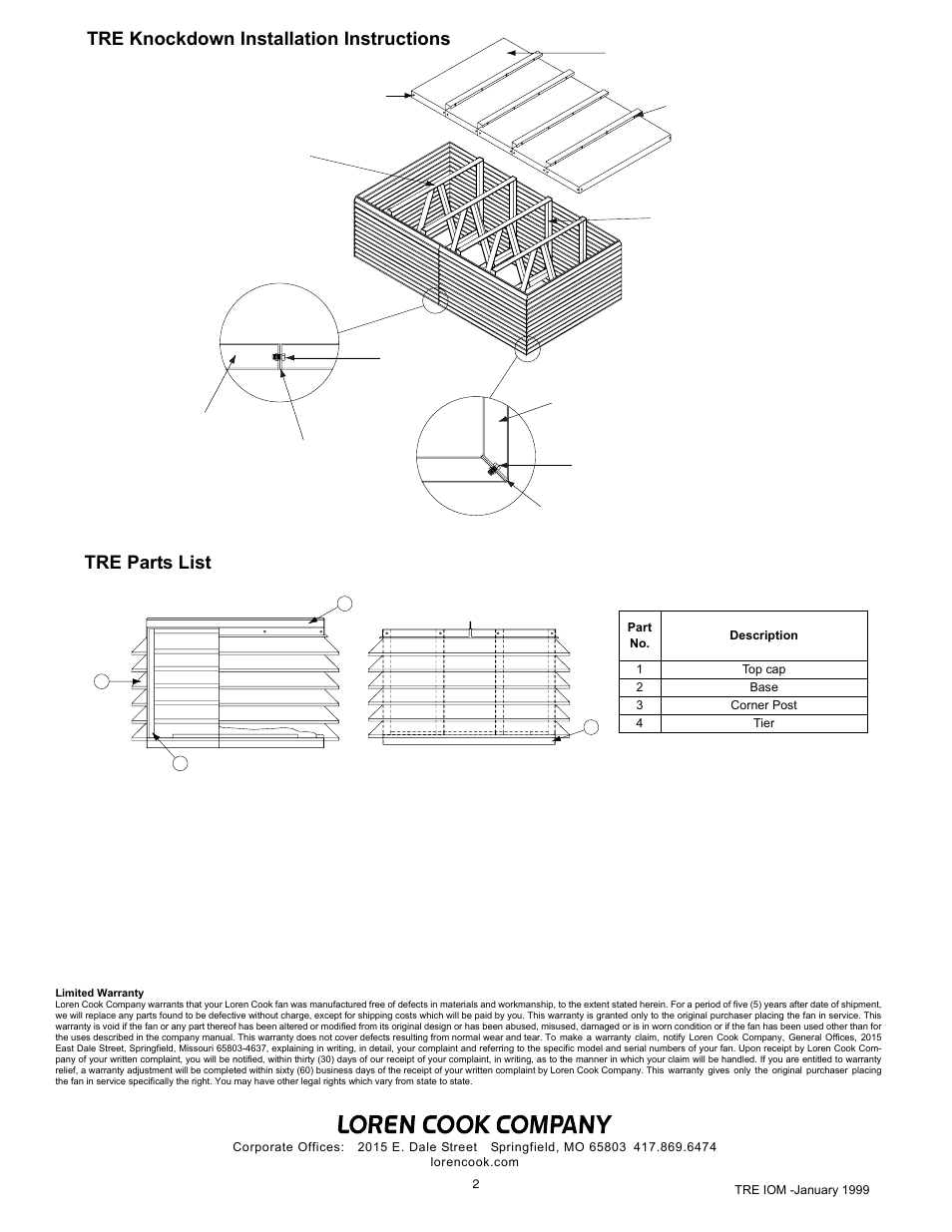 Knockdown, Parts list, Tre parts list | Tre knockdown installation instructions | COOK TRE User Manual | Page 2 / 2